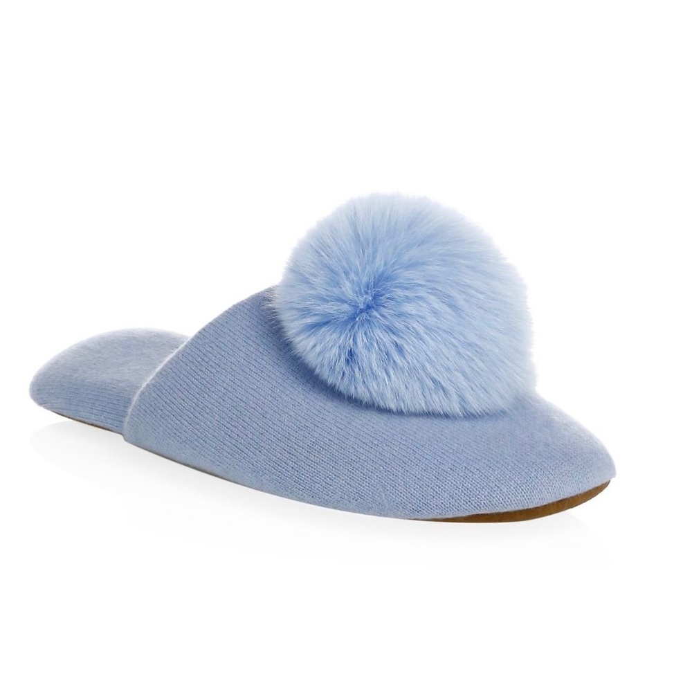 Minnie Rose Cashmere and Fox Fur Pom Pom Slippers